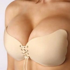New nude push up adhesive lace up bra seamless